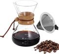 20 Oz Borosilicate Glass Pour Over Coffee Maker With Stainless Steel Filter Wood Collar Heat Resistant Carafe For Home Camping And Office Use