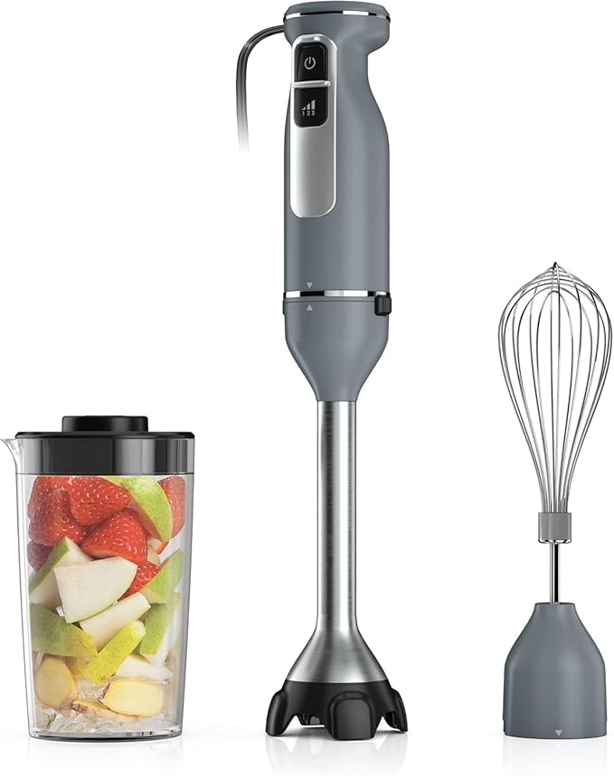 Power Duo Immersion Blender 650-Watt Motor with 3 Speeds Handheld Blender and Whisk for Soups Sauces and Smoothies