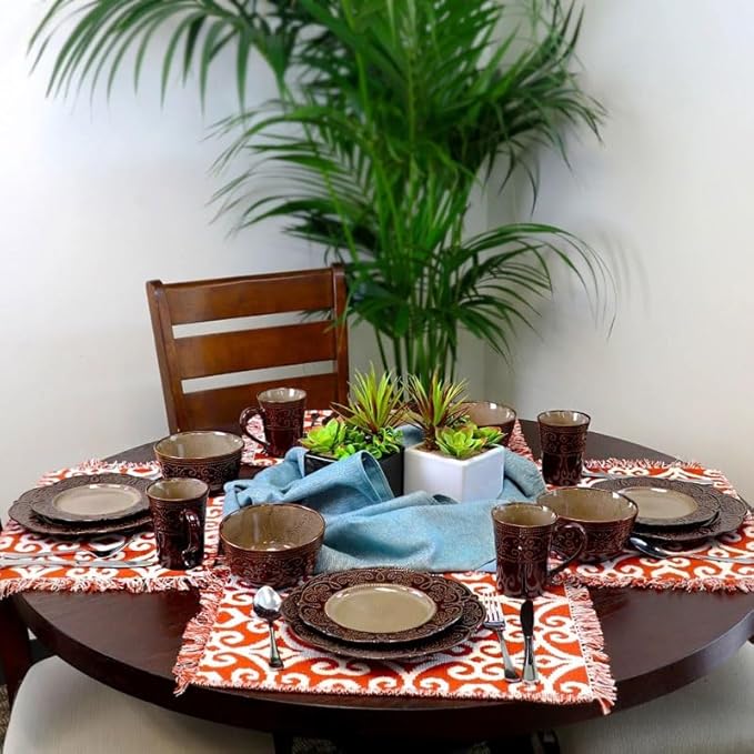Tableware 16 Piece Textures Stoneware Dinnerware Set Dinner Plate Dish Plates for Food Dining Table of Dishes