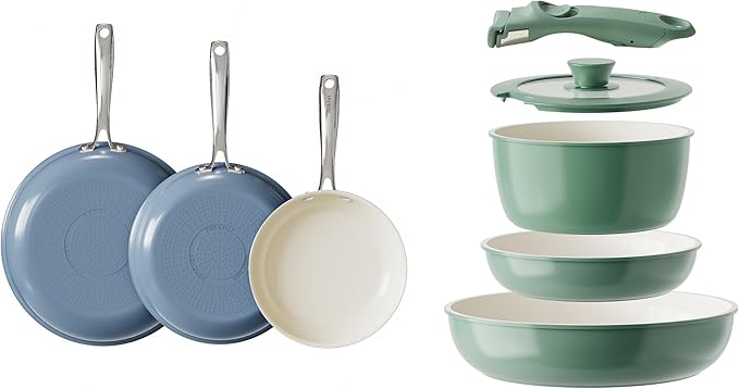 Redchef Ceramic Pots and Pans Set Non Stick Nonstick Kitchen Cookware Sets Non Toxic Pots and Pans Set Non Stick PFAS PFOA &amp PTFE Free Nonstick Frying Pans Set Ceramic Pan Skillet RV Cookwar