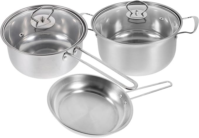 Wakauto Stainless Steel Cookware Set with Thick Bottoms for Even Heating Includes Soup Pot Milk Pot and Frying Pan for Kitchen Home Use