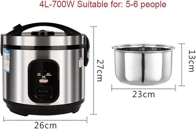 Rice Cooker (2-5L) 304 Stainless Steel Inner Pot Intelligent Insulation Make Rice &amp Steam Food &amp Vegetables 220-240V US/EU Power(4L)