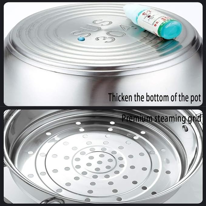 3-Piece Stainless Steel Cookware Set - Induction Safe Includes Soup Pot (20cm) Milk Pot (18cm) Steamer (22cm) with Glass Lids Ergonomic Handles Compatible with Gas &amp Induction Cookers