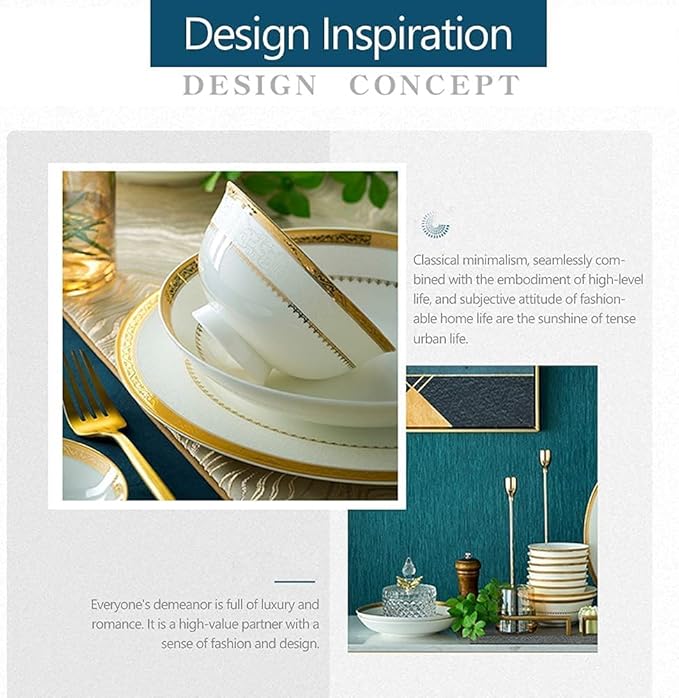 Dinnerware Set Luxury Family Dinner Service Set 30/56/60Pcs Ceramic Dinnerware Set Bone China Tableware Dishes Plates Ceramic Combination Dinner Service Set Porcelaine S