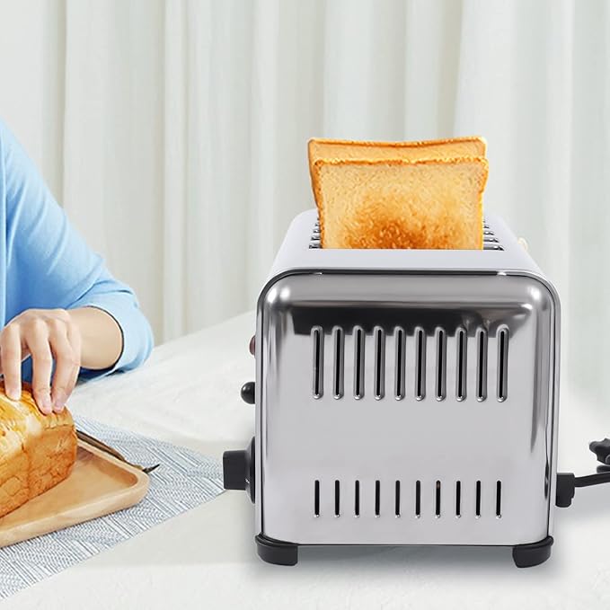 6-Slice Stainless Steel Toaster - 201 Stainless Steel 4/6 Slice Convertible Toaster 1680W 5-Setting for Bread Bagels Pastries Kitchen Use