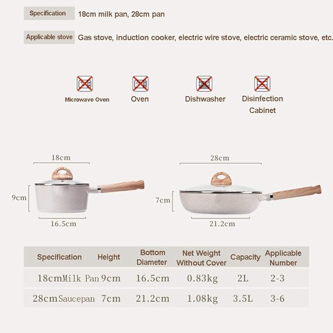 Cooking Pot 2-Piece Aluminum Alloy Cookware Set Imitation Wood Grain Bakelite Handle Non Stick Milk Pot and Saucepan Set with Lids