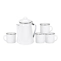 Stansport Enamel Percolator Coffee Pot &amp 4 Mug Set (11230-03) White