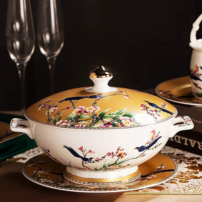 Dinnerware Set Dinner Party Tableware Service Set Ceramics Dinnerware Set 60 Pcs Bowl/Dish/Soup Pot/Bone China Dinner Sets Enamel Craft Pattern Porcelain Combination Set