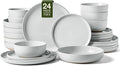 Famiware Milkyway Stoneware Dinnerware Sets with Pasta Bowls Service for 6 (24 Pieces) Plates and Bowls Sets -Scratch Resistant Microwave and Dishwasher Safe Dishes Set Light Gray