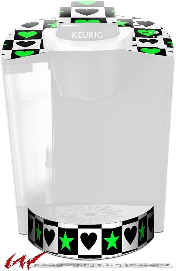 Decal Style Vinyl Skin compatible with Keurig K40 Elite Coffee Makers Hearts And Stars Green (COFFEE MAKER NOT INCLUDED)