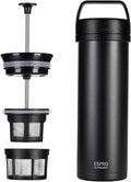 ESPRO P0 Ultralight French Press Coffee Maker for Travel Vacuum Insulated Stainless Steel 16 Ounces Matte Meteorite Black