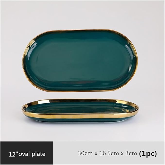 Dinner Sets Green Ceramic Plate Steak Food Plates Bowls Dinner Dish Porcelain Dinnerware Set For Family Hotel12 Inch Plate 1pcs