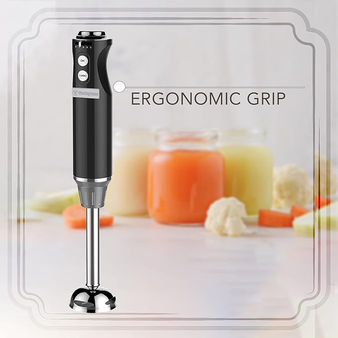 Westinghouse Hand Blender - 5-Speed Immersion Blender with Turbo Function Stainless Steel Blades &amp Rod 500W Power Detachable Easy Clean Design Best for Smoothies &amp Soups - Retro Appliance