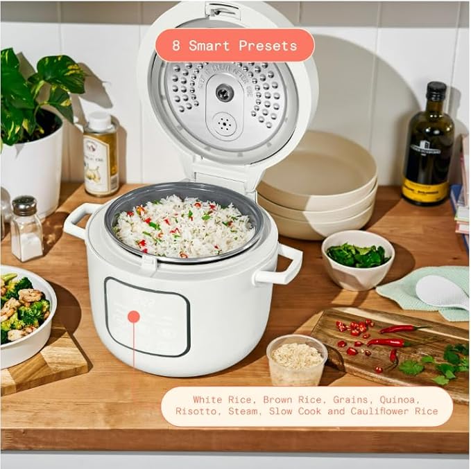 14-Cup Electric Rice and Grain Cooker by Drew Barrymore Ceramic Nonstick Coating | Large Rice Cooker for Rice Grains &amp Healthy Meals White Icing