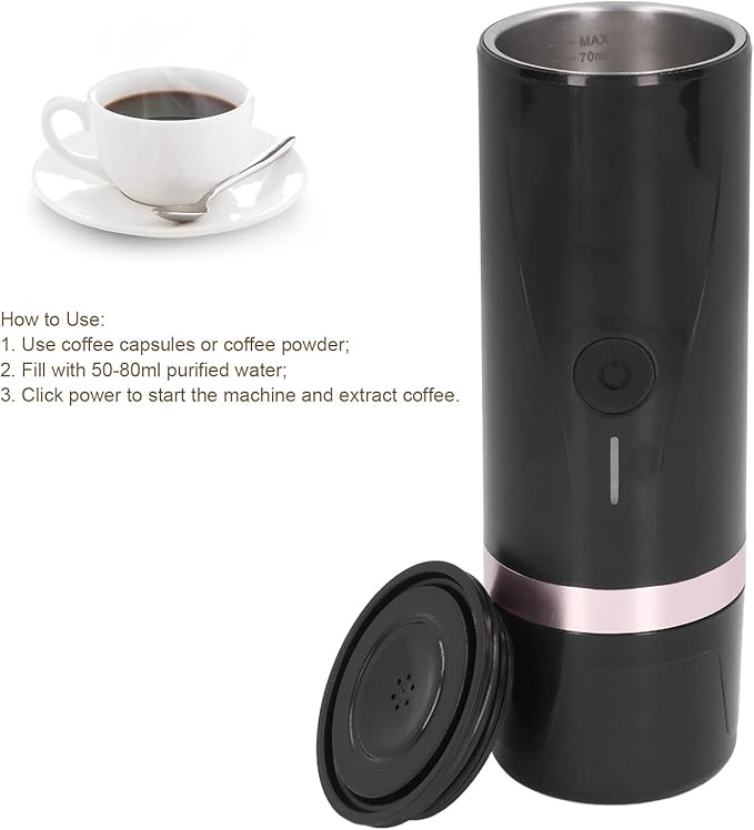 Portable Coffee Maker Electric Heating Machine USB Charging Large Capacity Batteryfor For Camping Hiking Travel 12V 24V Easy To Use For Coffee Lover