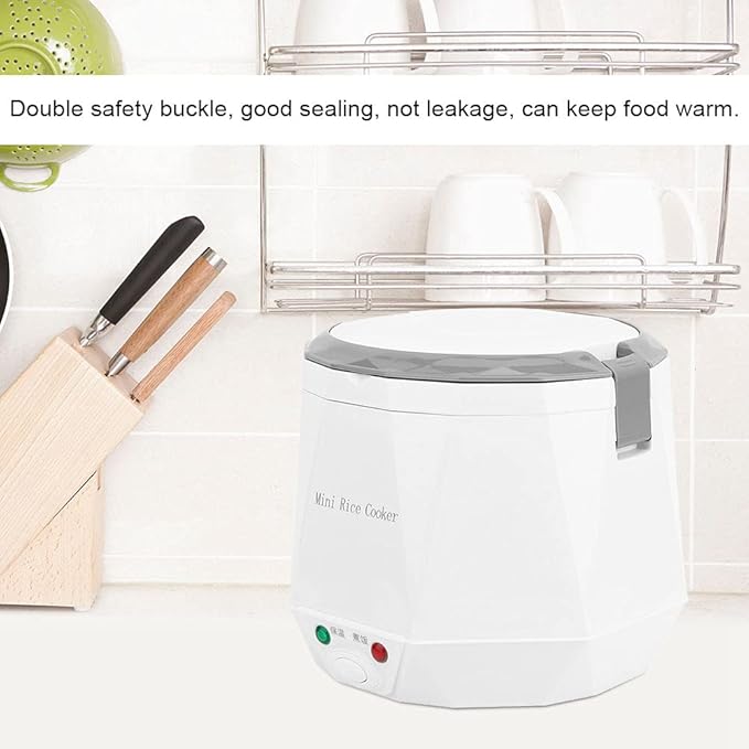 Portable Electric Rice Cooker Mini Car Rice Cooker 1.6L Compact Travel Cooking Tool for Camping Picnic White ABS PP Material