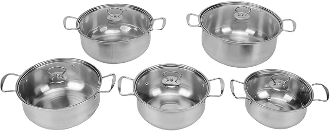 SUS Stainless Steel Cookware Set Kitchen Cooking Pots with Glass Lids and Milk Pot 18 to 26cm for Family Cooking Needs