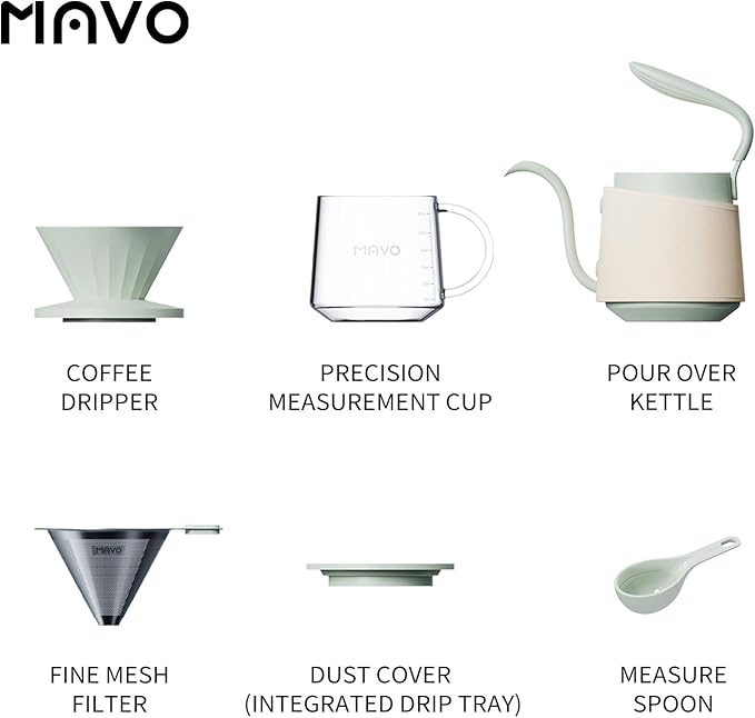 Pour Over Coffee Maker Set Pour Over Kettle Coffee Dripper Glass Coffee Server with Scale Stainless Steel Filter (Green)
