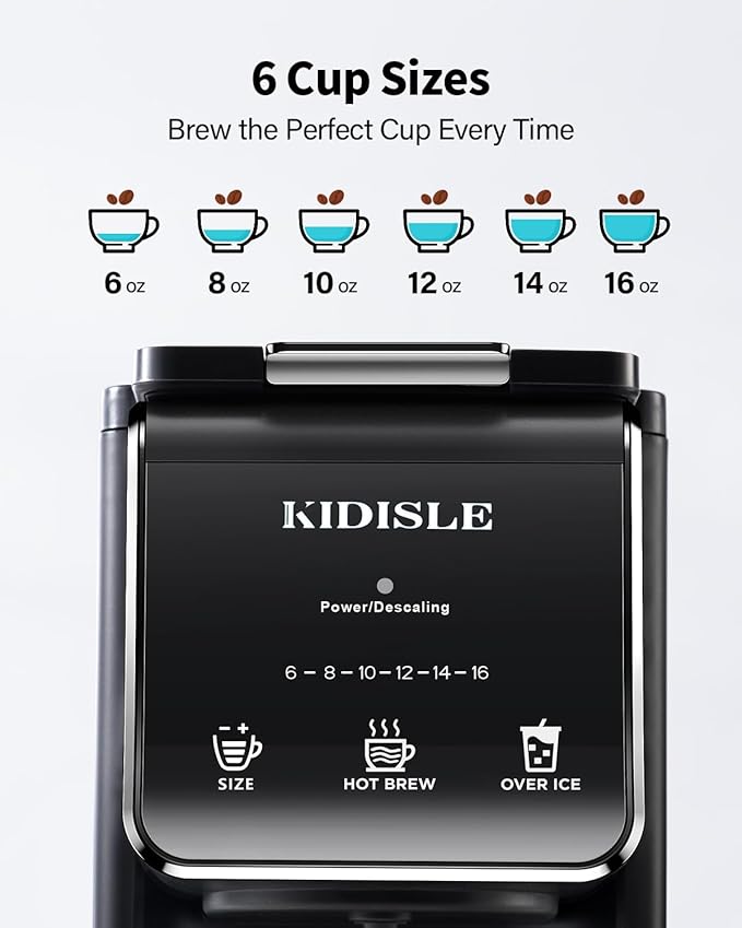 Hot &amp Iced Single Serve Coffee Maker K Cup Pod Coffee Maker Compatible with Grounds Reusable Filter 6–16oz Brew Sizes Large 40oz Water Tank Easy to Use Black