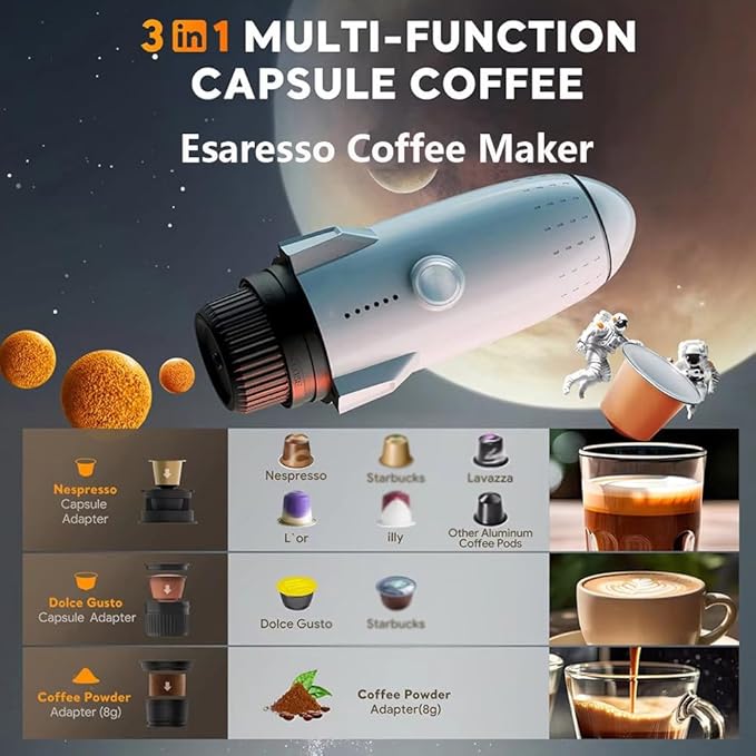 Portable Espresso Machine 19 Bar Mini Coffee Maker Self-Heating Electric Espresso Maker Recharging Travel Coffee Maker Hot and Cold All in One Coffee Maker for Travel Hiking Home Silver