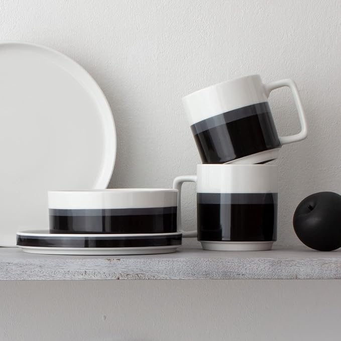 Noritake ColorStax Stripe Black 16-Piece Dinnerware Set Service for 4