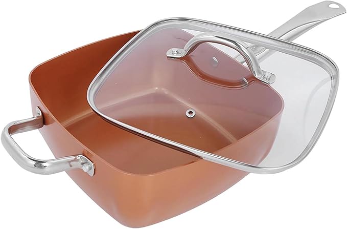 Stainless Steel Multifunctional Square Cookware Set Nonstick Pan and Deep Dish 4 - Piece - Even Heat Distribution Oven Safe to 500°F Perfect for Baking Frying and Steaming