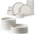 Famiware Star Dinnerware Set with Plates and Bowls Service for 6 (24-Piece) Stoneware Kitchen Dishes Dinner Sets - Matte White