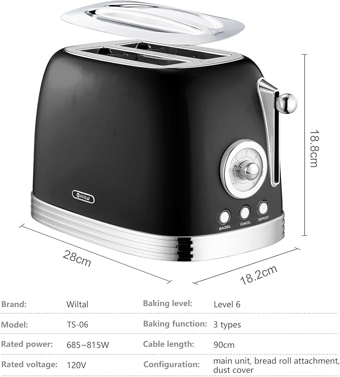 Glossy Black Cute Retro Toaster 2 Slice with 1.58 Wide Slots Bread toaster with Cover and Warm Rack Stainless Steel Toaster with Removable Crumb Tray Preheat Defrost Cancel Function