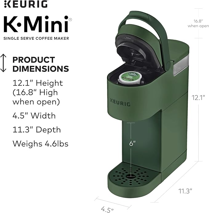 Keurig K-Mini Single Serve Coffee Maker with 6-12Oz Cup Sizes Quick Brewing and Removable Drip Tray (Evergreen Renewed)