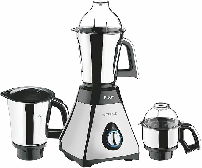 Preethi Steele 3-Jar Mixer Grinder 550-Watt Silver