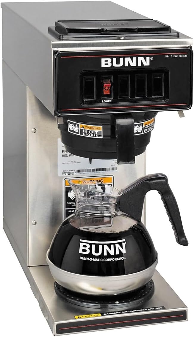 BUNN 13300.0001 VP17-1SS Pourover Coffee Brewer with 1-Warmer Stainless Steel Silver Standard