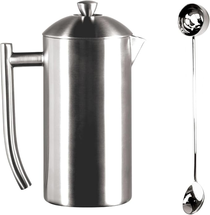 Frieling Double-Walled Stainless-Steel French Press Coffee Maker Polished 23 Ounces Plus 18/10 Stainless Steel Coffee Scoop/Stirrer 2 TBLS