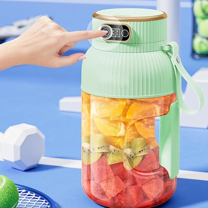 Multifunctional Portable Juicercup with Digital Display Large Capacity Portable Blender USB Rechargeable Double Lids are Replaceable Juice Cup Blender(White)