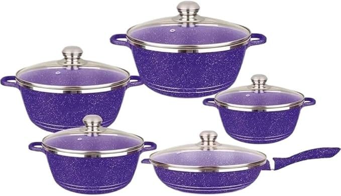 Pots and Pans Set 5 Pcs Cooking Pot Nonstick Cookware Sets With Glass Lids Aluminium Home Frying Pan Stock Pot Kitchen Supplies Kitchen Cooking Set(Purple)