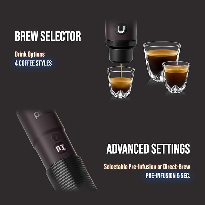 WACACO PIXAPRESSO Coffee Machine Electric &amp Portable With 4 Coffee Types &amp Fast Heat-Up 3 * 3000mAh Battery 20 Bar Portable Espresso Maker For Ground Coffee &amp NS Capsule Dark Burgundy