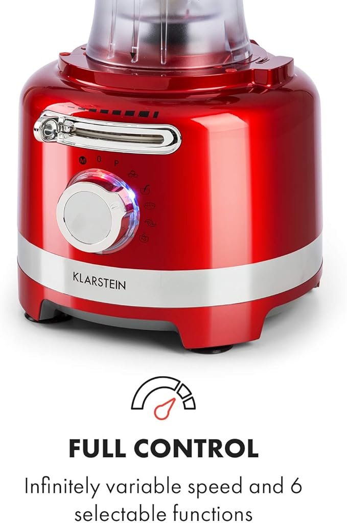 Klarstein Luca Multi-Function Mixer Blender Chopper Kitchen Grater Juicer Food Processor 1000 Watt Stepless 6 Levels BPA Free 3 Litres 3 L Measuring Cup Spatula Red