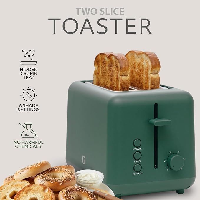 WILLOW Eco Series 2-Slice Toaster Extra-Wide Slots for Bagels &amp Artisan Bread 6 Shade Browning Settings High-Lift Toast Boost Removable Crumb Tray Cancel/Defrost Buttons Toaster 2 Slice