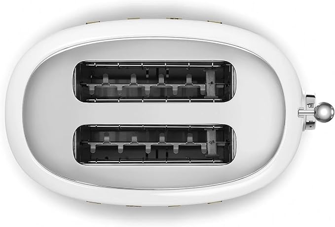 Smeg 2-Slice Toaster Stainless Steel OVO Collection Two Slice Toaster with 6 Presets and Removable Crumb Tray (Glossy White) (Renewed)