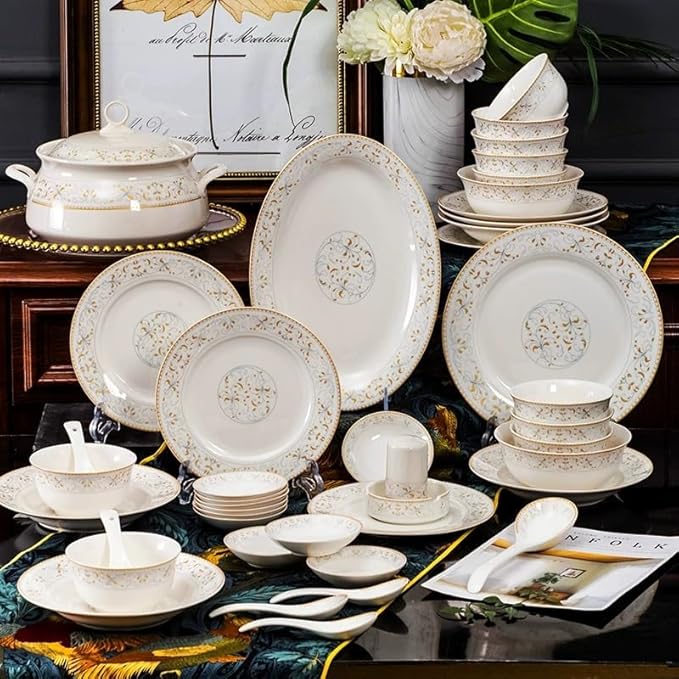 56pcs Dinnerware Sets European Ceramic Bowls Plates Simple Bone Tableware Dish Set for Home Dining Ceramic Plates