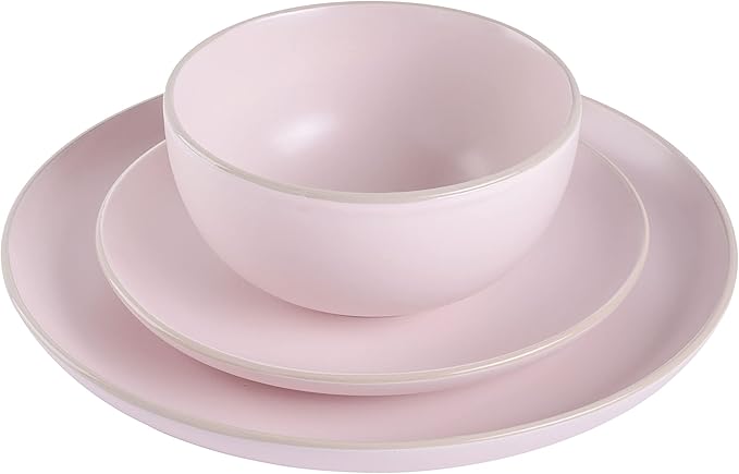 Gibson Home Rockaway 12-Piece Round Stoneware Dinnerware Set Service for 4 – Pink Plates and Bowls Modern Matte Finish Microwave &amp Dishwasher Safe