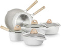 10Pcs Pots and Pans set Die-cast aluminum cookware Kitchen Induction Pots and Pans cooking set PFOA-free GenX-free Oven-safe casserole Frying pans Cream (10-Piece)