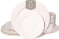 New Bone China 12 Piece Dinnerware Set Santorini Collection (Wave) White Daily Use China Embossed Tableware Service for 4