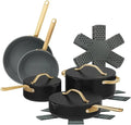 12-Piece Ceramic Nonstick Cookware Set Pots and Pans with Strainer Lids (Black Sesame)