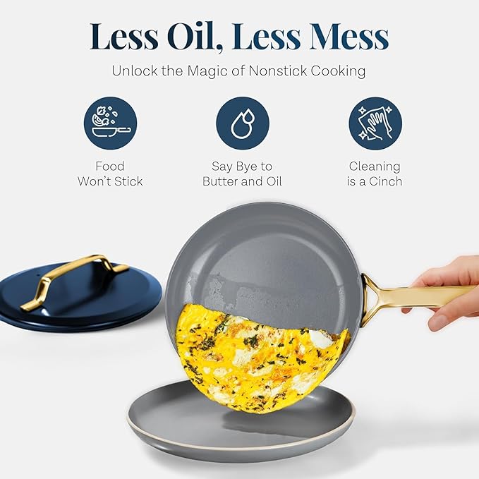 Gotham Steel Modern 11 Pc Ceramic Cookware Set Elegantly Designed Pots and Pans Set Non Stick with Steamer Induction Bottom Premium Stay Cool Handles Non Toxic PFOA Free Oven &amp Dishwasher Saf