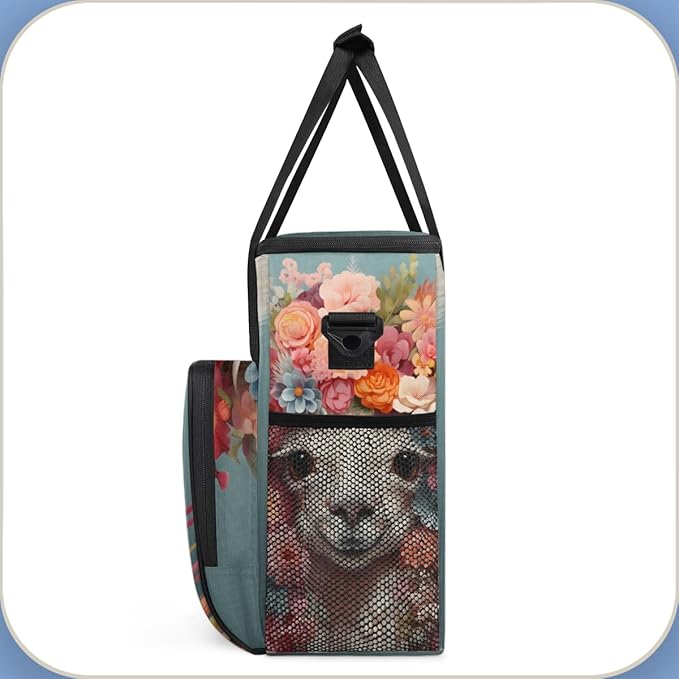 Alpaca Flowers Coffee Maker Carrying Bag Portable Travel Storage Tote Bag Compatible with K-Mini or K-Mini Plus Single Serve Coffee Brewer Carrying Case with Multiple Pockets &amp Shoulder Strap