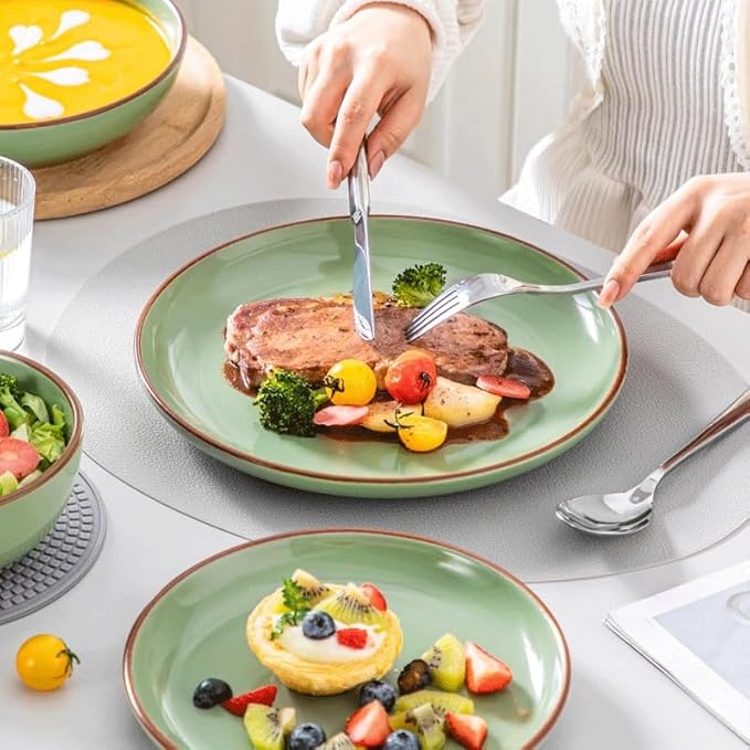 Round Dinnerware Set 16 Piece Ceramic Tableware with Dinner Dessert Soup Plate Bowl for 4 Person