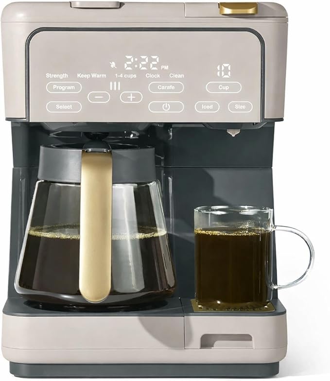 Multi Brew Coffee Maker with Single Serve and Carafe Brewing Options for Countertop Home Use (Porcini Taupe)