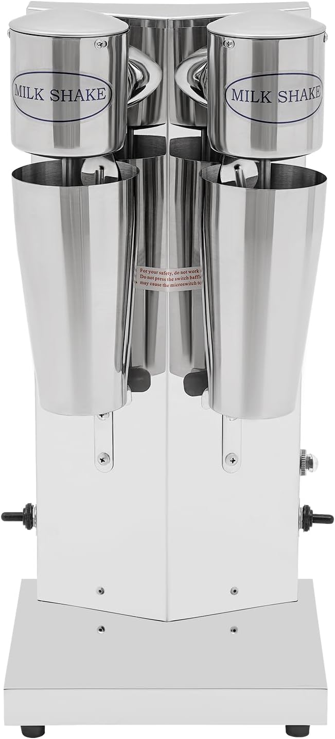 Electric Milkshake Maker Commercial Stainless Steel Milk Shake Machine Drink Mixer Adjustable Speed Malt Maker Machine Smoothie Milk Foam Tea Mixer Blender + cups (2 Head)