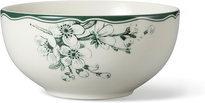 222 Fifth 12-Piece Porcelain Dinnerware Set for 4 White &amp Sage Green Plates and Bowls Set Glossy Ceramic Dish Set with Detailed Floral Design Microwave &amp Dishwasher Safe Dishes for Dining