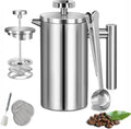 French Press Coffee Maker 34oz/1L Double Wall Stainless Steel Coffee Press with 3 Filters &amp Cleaning Brush Insulated Tea Maker for Home Camping &amp Travel (34 fl oz)